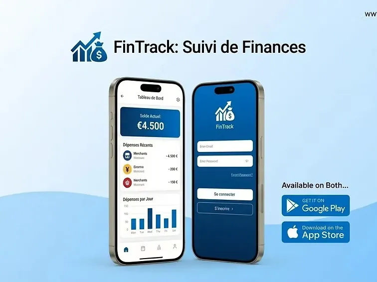 Écrans d’une application mobile de gestion financière affichant le suivi du budget et des dépenses.