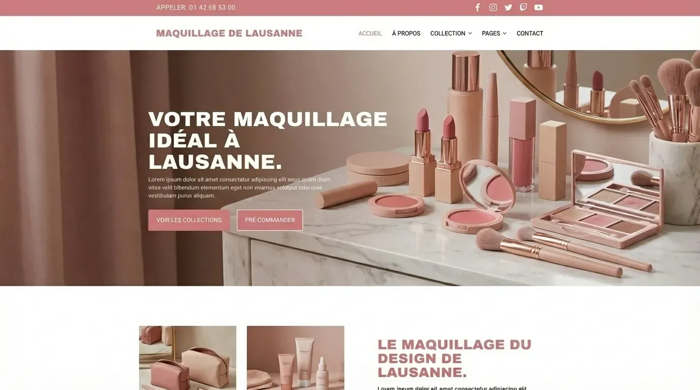 Site vitrine d'un institut de maquillage à Lausanne.
