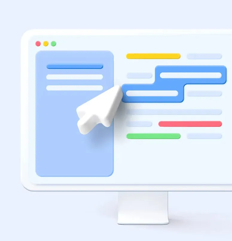 Interface d’un site web affichée sur un écran d’ordinateur, avec un curseur survolant la navigation.