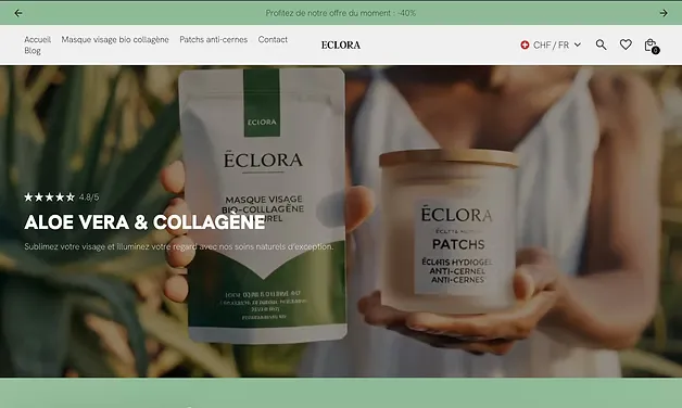 Boutique e-commerce de la marque cosmétique Eclora développée pour le marché suisse