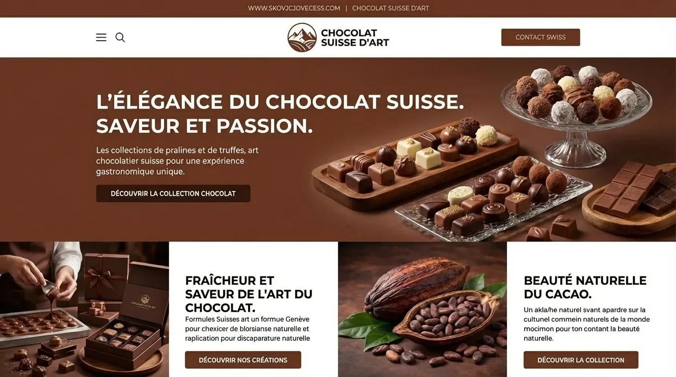 Boutique en ligne d'une marque de chocolat suisse artisanal.