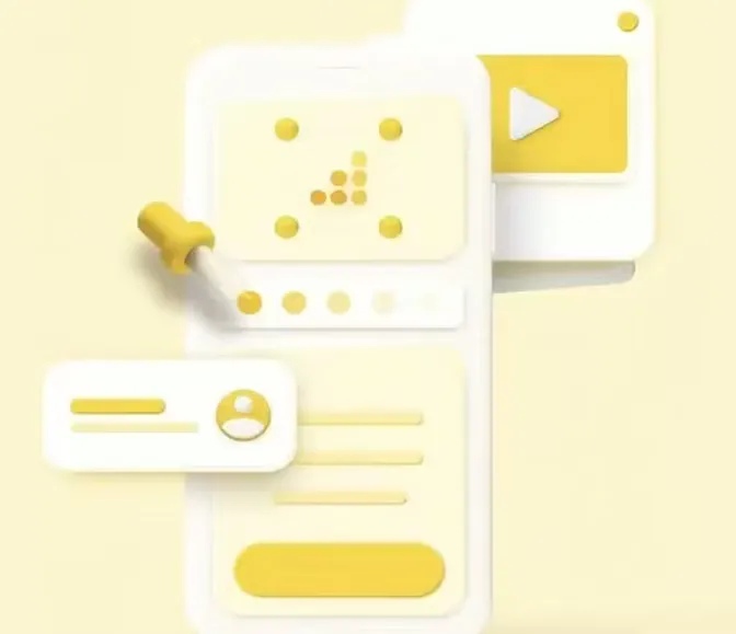 Illustration d’une interface d’application mobile en cours de conception : écran, lecteur vidéo et fiche utilisateur.