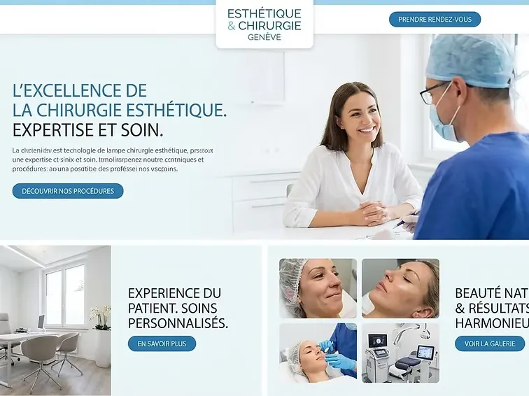 Site d’une clinique de chirurgie esthétique à Genève, présentant les interventions proposées.