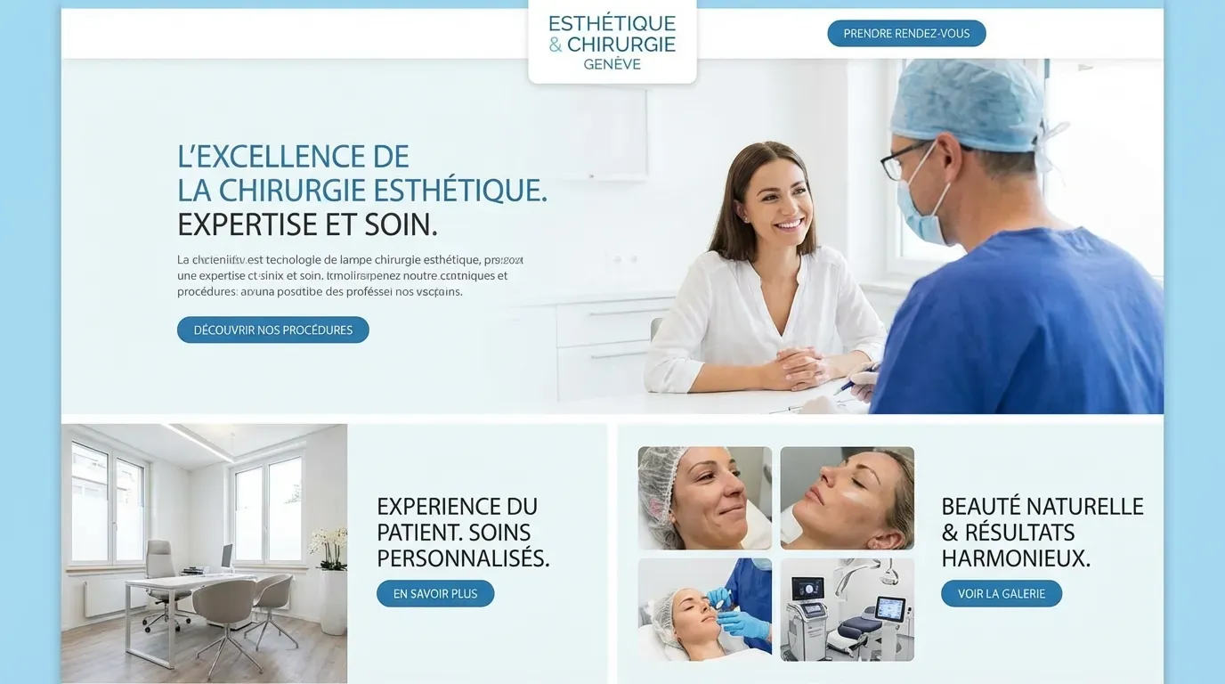Site d'une clinique de chirurgie esthétique à Genève, présentant les procédures.