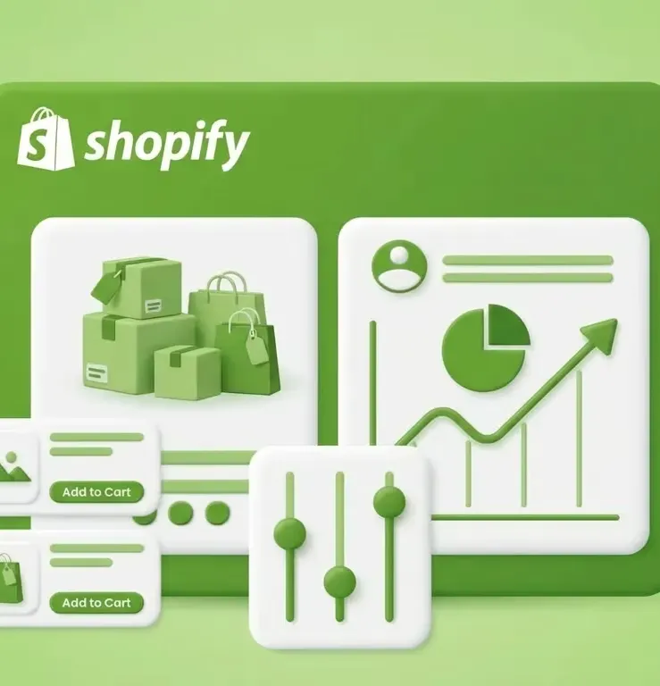 Création de boutique e-commerce en Suisse romande : interface Shopify, panier et courbe de ventes.